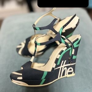 Burberry Blue and Green Wedge Heels